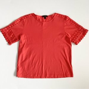 J. Crew Orange Embroidered Sleeve Top